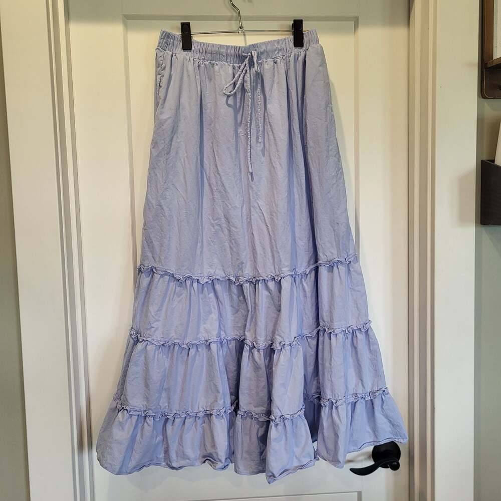 Coast Light Blue Tiered Ruffle Drawstring Maxi Skirt Size M S24278